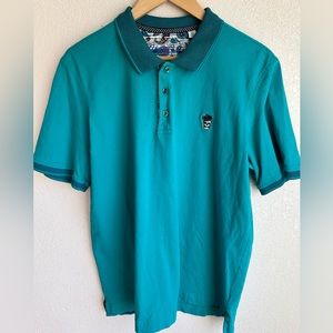 Robert Graham Polo Short Sleeve Button Shirt XL Blue Skull Logo Embroidered